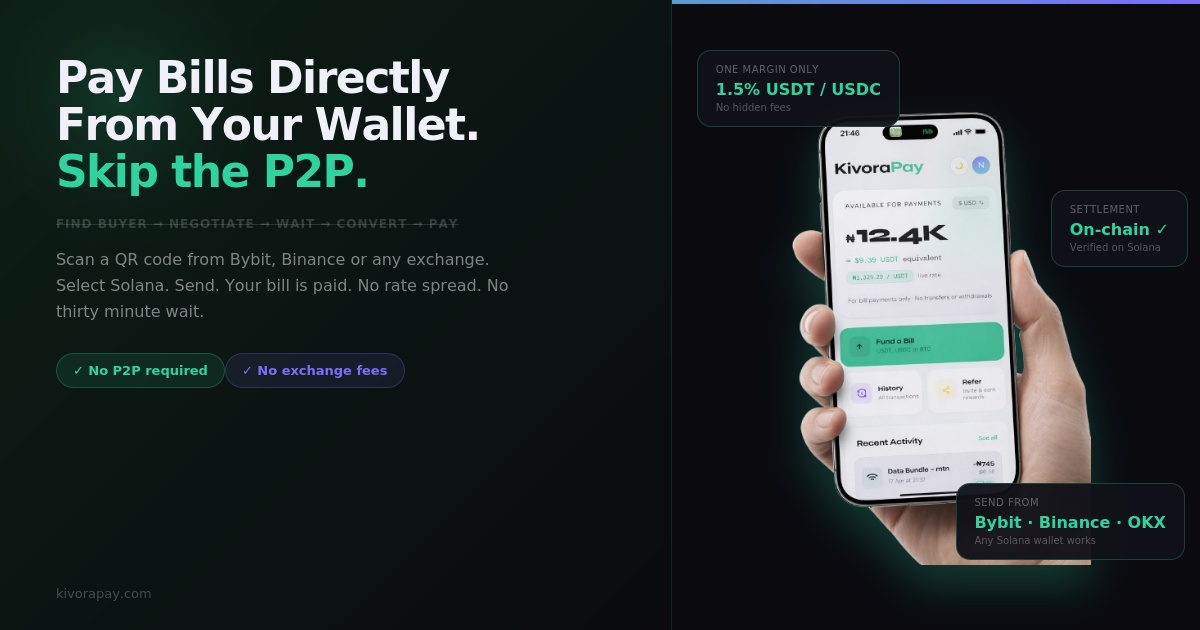 Pay Your Bills Directly From Your Crypto Wallet. Avoid the P2P Stress and Exchange Fees.